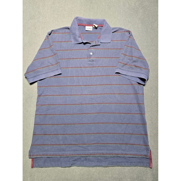 L.L.Bean Men's XL Tall Striped Polo Shirt Blue Red Short Sleeve Casual ODY94 - Picture 1 of 5